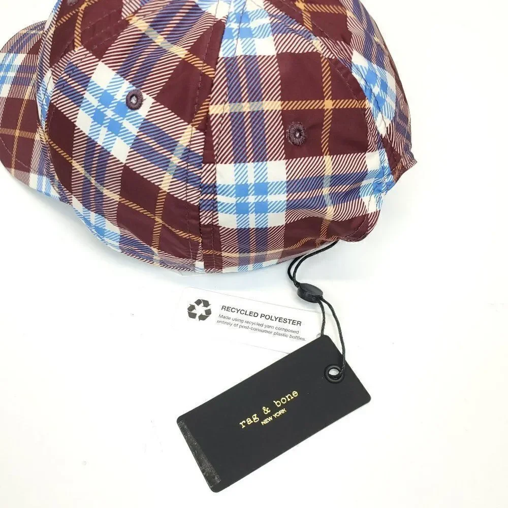 Rag & Bone Unisex Addison Baseball Cap in Burgundy Plaid